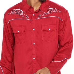 Burgundy Mens Western Long Sleeve Shirt